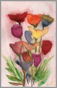 008 Blomster - Akvarel p papir 26 x 17 cm - Alettes Maleri (akvarel og akryl)