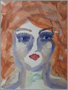 037 Bl kvinde - Akvarel p papir 24 x 19 cm - Alettes Maleri (akvarel og akryl)