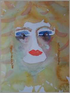 038 Kvinde med guld-�reringe - Akvarel p� papir 26 x 18 cm - Alettes Maleri (akvarel og akryl)