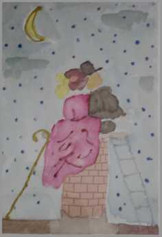 047 Hyrdinden og skorstensfejeren 3 - Akvarel p papir 26 x 17 cm - Alettes Maleri (akvarel og akryl)