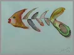 072 Orange fisk - Akvarel p papir 17 x 27 cm - Alettes Maleri (akvarel og akryl)