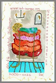 109 Art money 2006-022a - Akvarel p papir 18 x 12 cm - Alettes Maleri (akvarel og akryl)